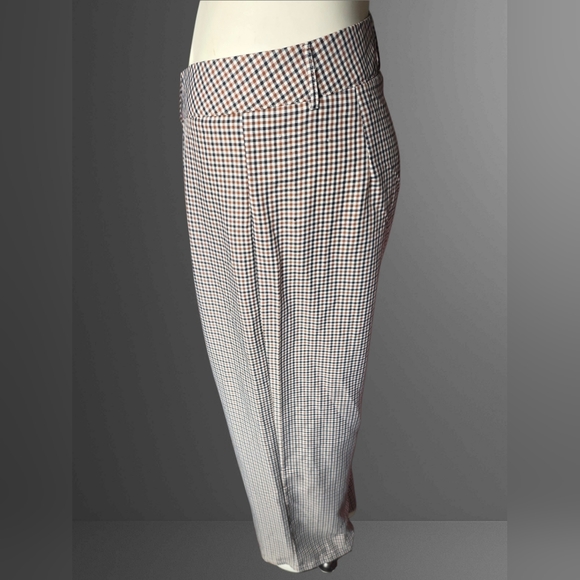 Brown Houndstooth Check Trousers Women's XL Tailored Pants - Picture 3 of 8